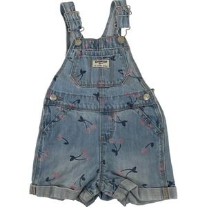 OshKosh Bgosh VestBak Denim Cherry Print‎ Overalls 12-18M Baby Girl Cute Outfit